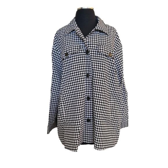 BCBGeneration Long Sleeve Button Up Top Shacket Houndstooth Sz M Office Casual - Picture 2 of 16
